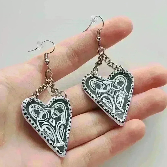 The Craft Witch inspired cross and heart black  and white goth earrings - Picture 8 of 11